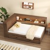 TIRAMISUBEST Full Size L-Shaped Daybed with Storage Shelves and Twin Size Trundle, Solid Wood Daybed Frame Sofa Bed with LED Light and USB Charging - 3 of 4