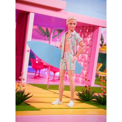 Barbie: The Movie Ken Doll Wearing Pastel Striped Beach Matching Set, image 3 of 10 slides