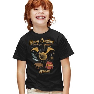 Harry Potter Merry Christmas From Hogwarts Kids T-Shirt For Youth Black X Large - 1 of 4