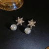 Christmas Snowflake Stud Earrings, Sparkling CZ & Pearl Design in Silver Tone. - 4 of 4