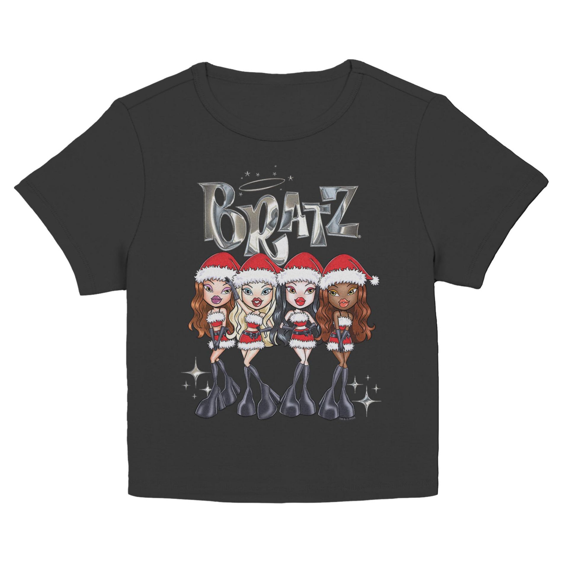 Juniors Womens Bratz Christmas Dolls Logo T Shirt