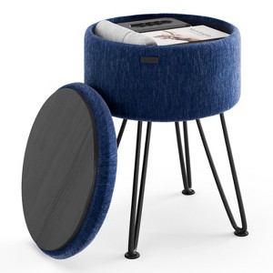StorageBud Round Ottoman with Storage, Textured Velvet Storage Ottoman, Modern Foot Stool for Living Room and Bedroom - 1 of 4