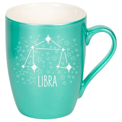 100 North Zodiac 10 Ounce Seafoam Metallic Finish, Comfortably Fits Your Hands, New Bone China Coffee Tea Cup Mug, Libra