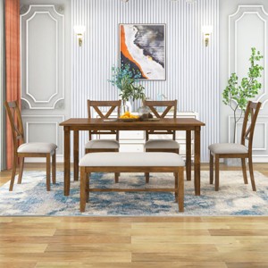 Counter Height Dining Sets 6 Piece, Dining Table Set For 6, Dining Set Solid Wood With X-Shaped Backrests Chairs -Cuddlewood - 1 of 4