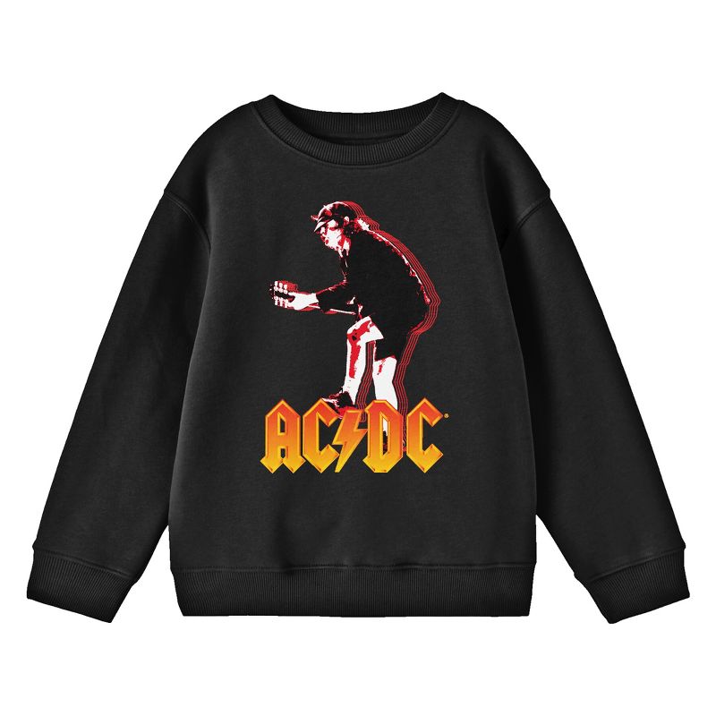 AC/DC Angus Young Playing Guitar Youth Black Graphic Youth Crew Neck Long Sleeve Tee, 1 of 3