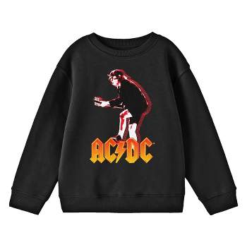 AC/DC Angus Young Playing Guitar Youth Black Graphic Youth Crew Neck Long Sleeve Tee