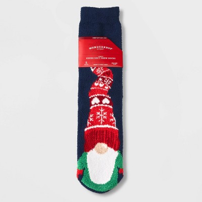 Men's Gnome Cozy Crew Socks with Gift Card Holder - Wondershop™ Navy Blue 6-12
