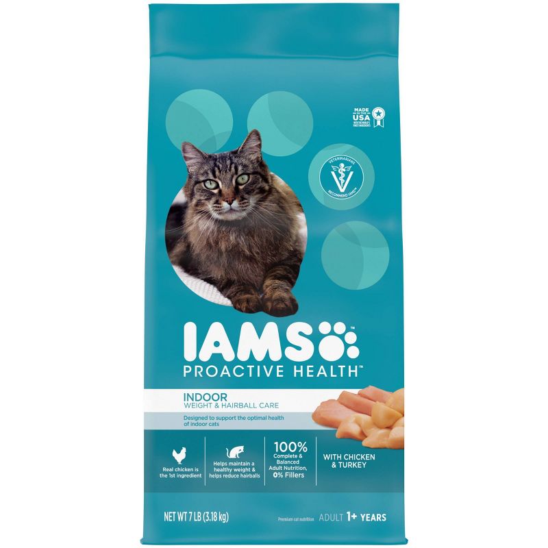 IAMS Proactive Health Indoor Weight Control &#38; Hairball Care with Chicken &#38; Turkey Adult Premium Dry Cat Food - 7lbs, 1 of 12