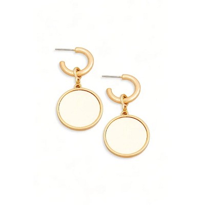 Slickblue Women's Drop Earrings, Solid Wood Disc with Plated Detail, Chic Look, C Hoop Closure, 2", Color Option