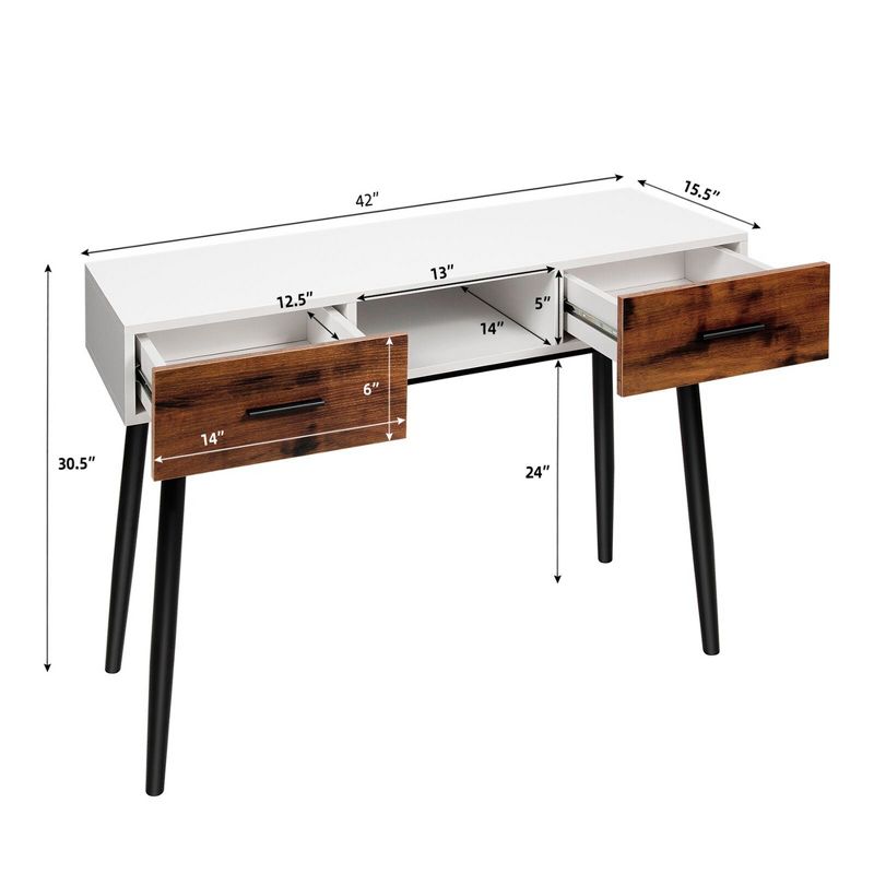 Costway 42'' Industrial Console Table with Storage Drawers Open Shelf Entryway, 4 of 11