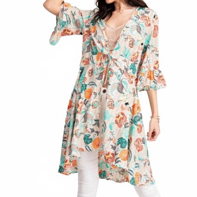 Women's Bell Sleeve Hi-low Peplum Tie Front Top Duster - Easel