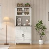 GustoWave 72" Tall Kitchen Bar Cabinet Hutch Featuring 4 Glass Doors & 1 Drawer, Modern Wood Pantry Coffee Cabinet with Ample Storage, White - 4 of 4
