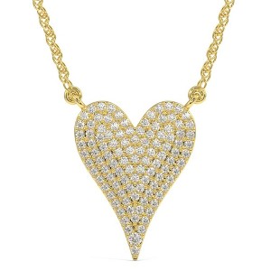 Pompeii3 1Ct Heart shape Natural Diamond Pave Pendant in White or Yellow Gold Necklace - 1 of 4