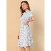 INSPIRE CHIC Women's Vintage Floral Peter Pan Collar High Waist Puff Sleeve A-line Midi Dress - 4 of 4