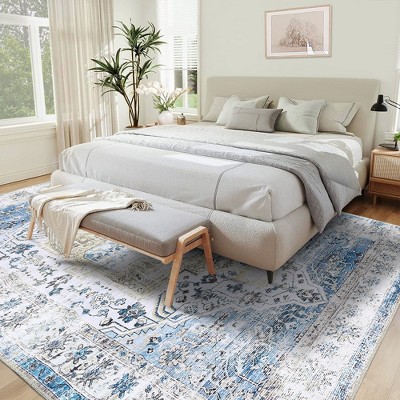 Vintage Rug Soft Oriental Floral Printed Carpet Washable Rug Living Room Bedroom Rug