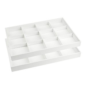 Unique Bargains Stackable PU Leather White Jewelry Organizer Trays with Removable Dividers Set of 2 - 1 of 4