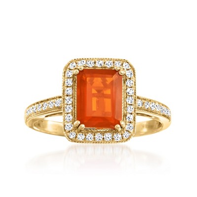 Ross-Simons Fire Opal and 0.21 ct. t.w. Diamond Ring in 14kt Yellow Gold