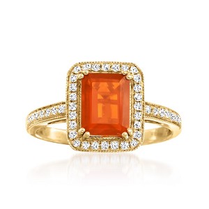 Ross-Simons Fire Opal and 0.21 ct. t.w. Diamond Ring in 14kt Yellow Gold - 1 of 4