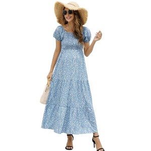 LXT-Women's Square Neck Ruffle Layered Smocked Maternity Dress - 1 of 4