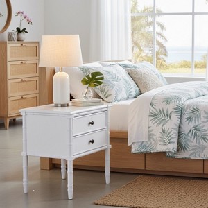 Sapphtopaz Modern Nightstand with 2 Drawers Carved Bamboo Bedside Table with Brass Knobs & Wooden Legs Night Stand for Bedroom, Living Room - 1 of 4