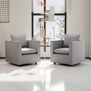 Fabric Modern Single Sofa Chair Set of 2 with Soft Cushions, Comfortable Armchair for Bedroom, Corner, or Reading Room, Easy Assembly - 1 of 4