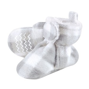 Hudson Baby Baby and Toddler Cozy Fleece and Faux Shearling Booties, Gray White Plaid - 1 of 1