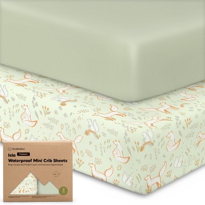 KeaBabies 2pk Isla Waterproof Mini Crib Sheets for Boy, Girl, Soft Pack and Play Sheets for Graco Pack and Play Mattress
