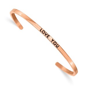 Chisel Stainless Steel Polished Rose IP-plated and Enameled Crystal LOVE YOU 3mm Cuff Bangle - 1 of 4