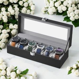 6-Slot Watch Box, Large Glass Lid Watch Organizer - 1 of 3