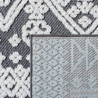 Ivory and Grey Geometric Square Indoor/Outdoor Rug