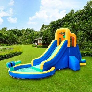SKONYON Inflatable Water Slide Kids Bounce House Castle Splash Pool with Blower - 1 of 4