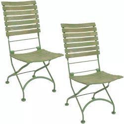 Sunnydaze Indoor/Outdoor Patio or Dining Cafe Couleur Chestnut Wooden Folding Bistro Chair - Green - 2pk