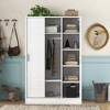 LOVMOR Freestanding Shutter Wardrobe with Shelves & Hanging Rail, Armoire Storage Closet w/ Adjustable Doors - 2 of 4