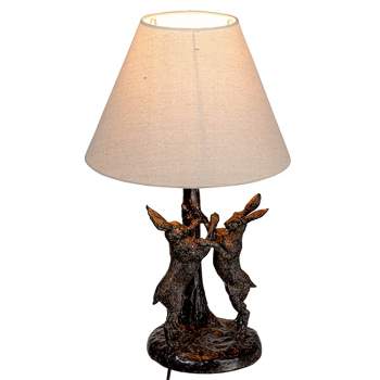 Storied Home Bunny Rabbit Table Lamp with Linen Empire Shade Brown and Natural