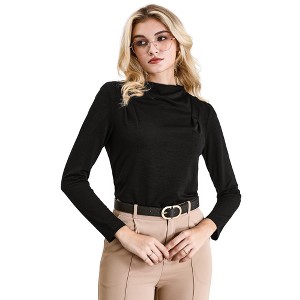 Hobemty Women's Long Sleeve Fall Winter Casual Work Mock Neck Top - 1 of 4