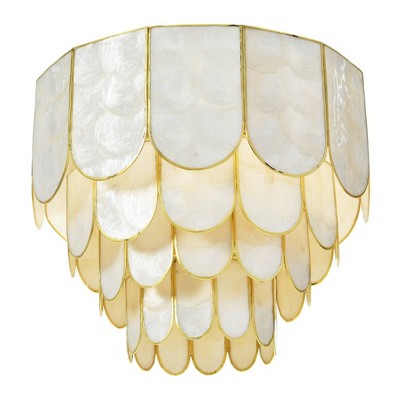 Storied Home 14" Round 4-Tier Capiz and Metal Flush Mount Ceiling Light