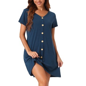cheibear Women's Button V-neck Short Sleeve Soft Pajama with Pockets - 1 of 4
