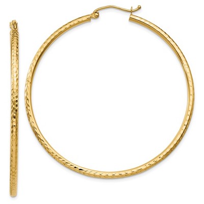 Black Bow Jewelry 2mm, 14k Yellow Gold Diamond-cut Hoops, 50mm (1 7/8 Inch)