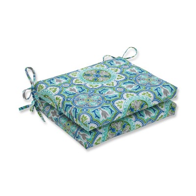 2pk Lagoa Tile Squared Corners Outdoor Seat Cushions Blue - Pillow Perfect