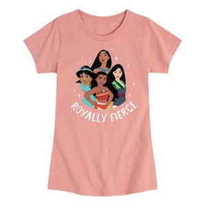 Girls' - Disney Princess - Moana Jasmine Pocahontas Mulan Royally Fierce Fitted Short Sleeve Graphic T-Shirt - 1 of 4
