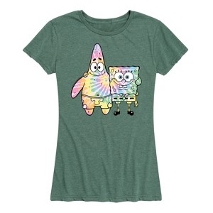 Women's - SpongeBob SquarePants - SpongeBob & Patrick Tie Dye Short Sleeve Graphic T-Shirt - 1 of 4