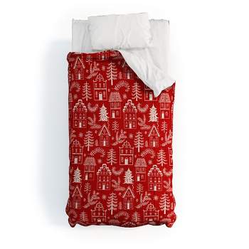 Pimlada Phuapradit Christmas village Red Comforter + Pillow Sham(s) - Deny Designs