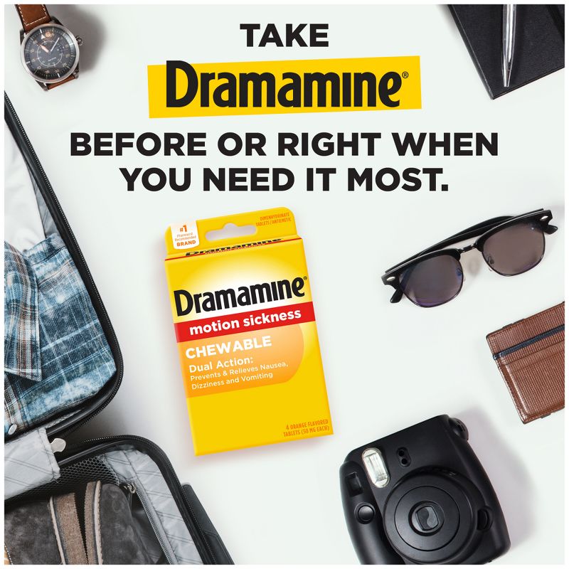 Dramamine Motion Sickness Relief Tablets for Nausea, Dizziness &#38; Vomiting - Orange - 4ct, 5 of 9