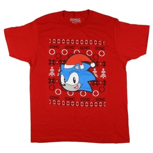 Seven Times Six Sonic The Hedgehog T-Shirt Men's Santa Sonic Ugly Sweater Design Tee - 1 of 4