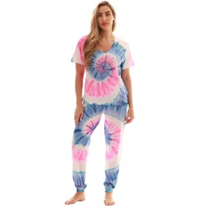 Just Love Womens Pajama Jogger Pant Set  Unique Buffalo Plaid & Tie Dye Sleepwear - 1 of 3