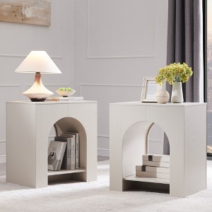 Nightstand with Charging Station, 22" Modern Night Stand with Arched Open Shelf, End Tables for Living Room Bedroom - 1 of 4