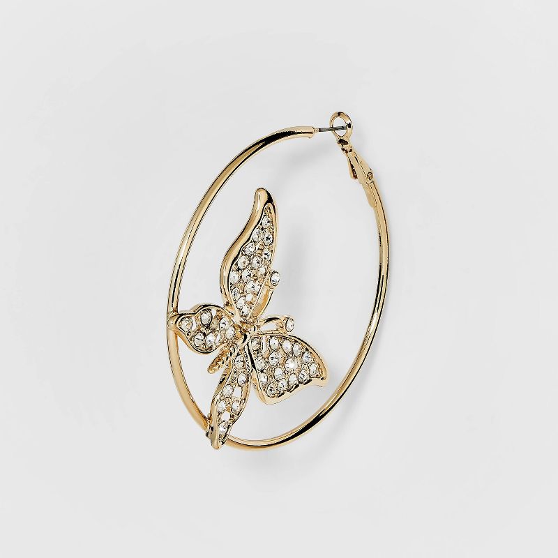 Rhinestone Butterfly Hoop Earrings - Wild Fable&#8482; Gold, 4 of 5