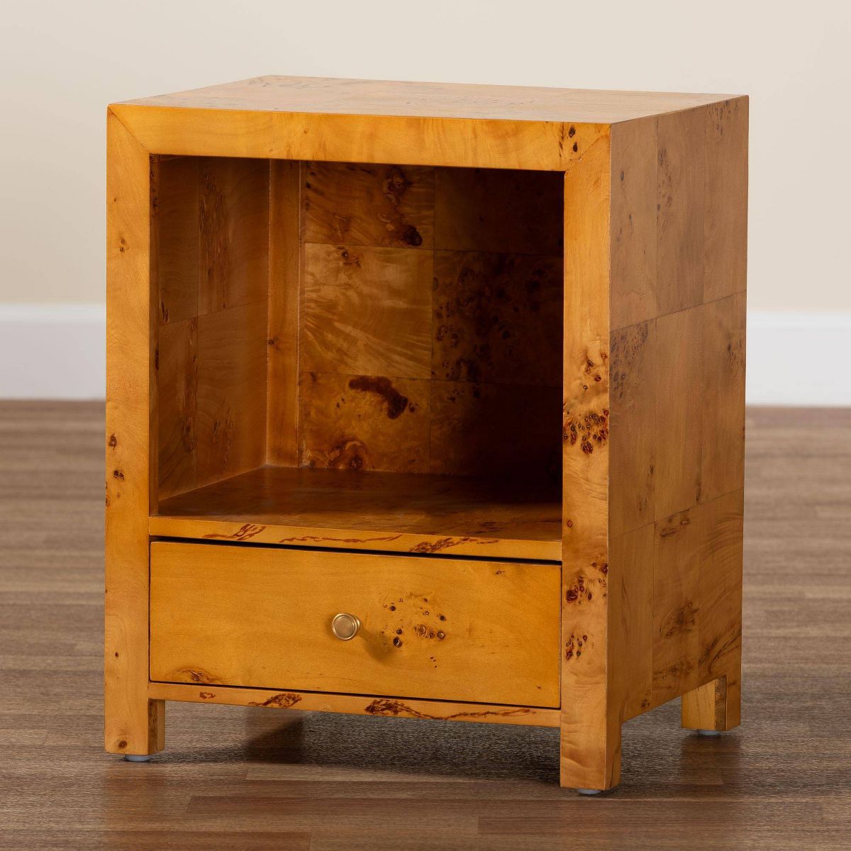 bali & pari Camira Wood 1 Drawer Nightstand Light Mappa Burl - thumbnail 8