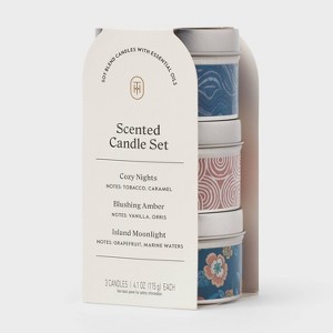 3pk Gift Set Cozy Nights, Blushing Amber, and Island Moonlight Tin Candle 12.3oz - Threshold™ - 1 of 3