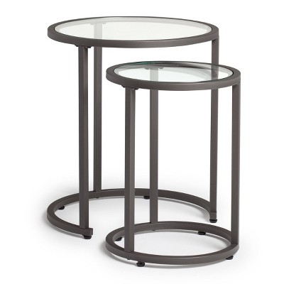 Home Camber Modern Glass Round Nesting Table 20 inches Gray - Studio Designs: Gold Frame, 2-Piece Set